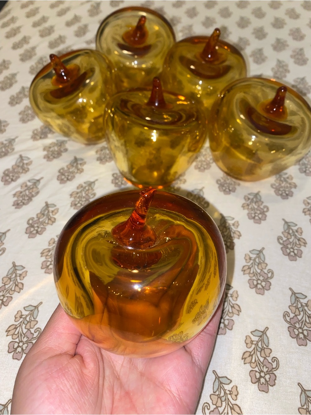 Handblown Amber Glass Apple - Set of 6
